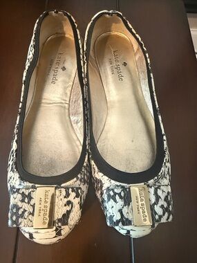kate spade Black & White Snake-Print Bow Ballet Flats